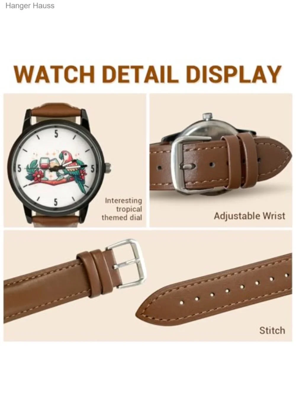 Retro Quartz Leather Watch - It's 5 O'Clock Somewhere Casual Vacation Style